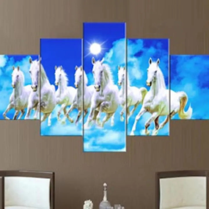 5%20Piece%20Panel%207%20Horse%20Wall%20Hang%20Decoration%20Canvas%20Art%20%20With%20Frame%20-%20Image%202