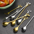 6PCS Creative Personality Stainless Steel Gold Spoons Tree Leaf Spoon Coffee Spoon Tea Spoon Home Restaurant Dessert Cutlery Set. 