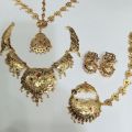 Traditional Set with Matha Patti Nath and Jhumki, Gold Style Set, Sindhi Jewelry. 