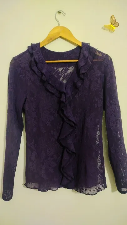 women's%20floral%20net%20lace%20ruffle%20neck%20full%20sleeve%20shirt%20top%20blouse%20for%20girls%20-%20Image%205