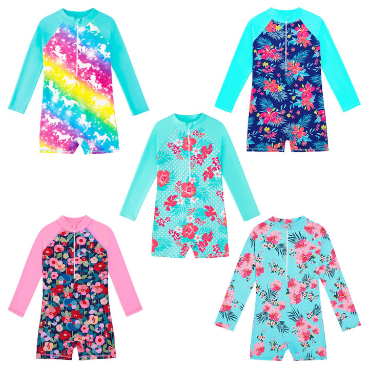 Children Swimsuit Girls Long Sleeve Swimwear Unicorn Kids Sun Protection Bathing Suit Girl Water Sports Pool Quick Drying Outfit