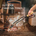 Fire Tong Charcoal Clip Metal Wooden Barbecue FireTongs Heat-resistant Carbon Picking Clip Outdoor Picnic Fireplace Clamp or Bag. 