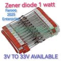 ZENER DIODE 1W DO-41 3V 3.3V 3.9V 4.3V 4.7V 5.6V 6.2V 6.8V 7.5V 8.2V 9.1V 10V 12V 13V 15V 16V 18V 20V 22V 24V 27V 30V 33V AVAILABLE I N LIMITED QUALITY.. 
