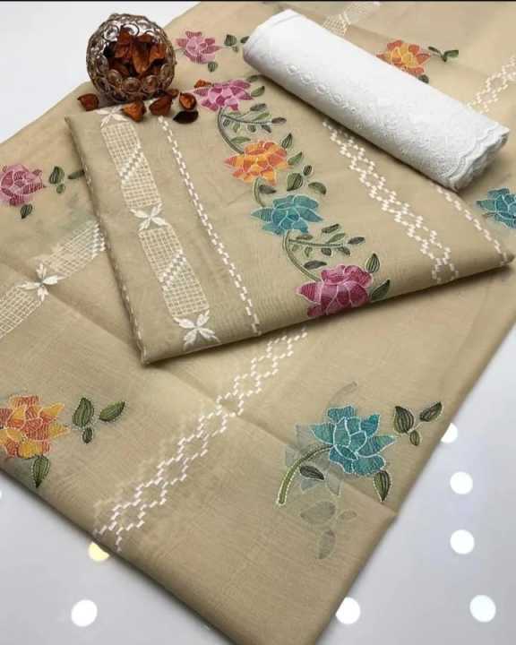 paper cotton 2 peace tara kashi design fully embroidered front and dupatta with multi work for women & Girls unstitched
