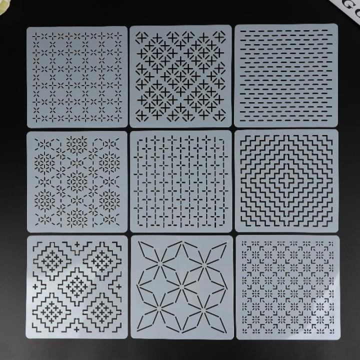 9/32Pcs Sashiko Embroidery Stencil Set - Reusable PET Geometric Patchwork Template for DIY Handmade Embroidery Tools