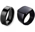 PACK OF 2/FASHION TITANIUM STAINLESS STEEL HEAVY CUBEIC RING +BLACK STAINLESS STEEL RING FOR MEN AND BOYS. 