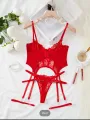 Floral Lace Garter Lingerie Set With Choker Women Intimates 2024 Underwire Bra And Thongs Ladies Underwear Set. 
