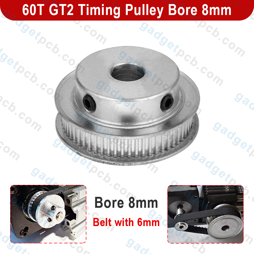 60 Teeth 8mm Pulley 8mm Shaft Hole Aluminum GT2 Timing Pulley 8mm Bore Shaft Pulley 60 Tooth 6mm Wide Timing Belt For CNC 3D Printer