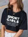 Letter Print Casual Crop Sports Tee Short Sleeves Fashion Fitness Workout Crop T-shirt Top Women's Activewear Graphic.