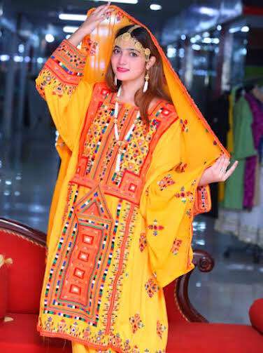 balochi dress 3 piece tradtional embroidery design light orange color
