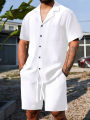 New Men's Summer Casual Sport 2 Piece Sets Fashion Cotton Linen Short Sleeve Shirt and Shorts Suit Men Loose Sport Shirt Outfits. 