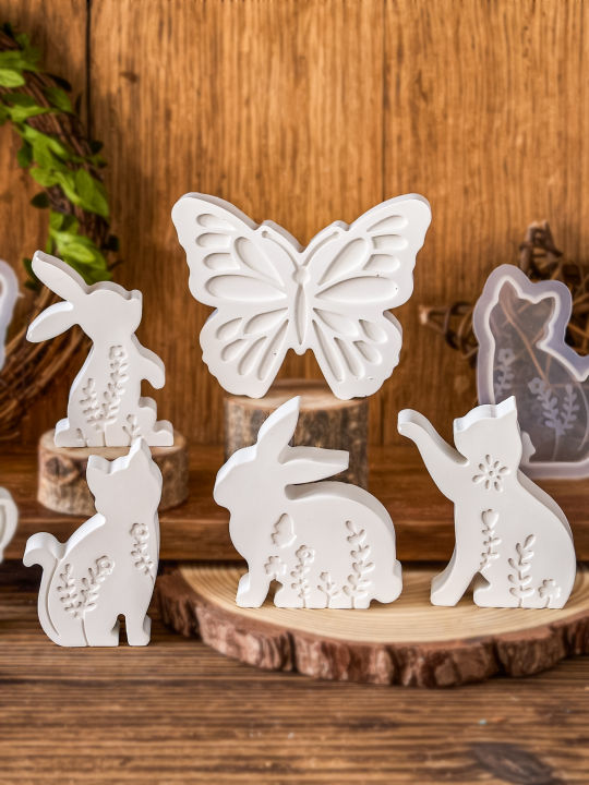 3D Easter Rabbit Candle Silicone Mold DIY Cat Bunny Handmade Soap Mould Butterfly Flower Printed Resin Gypsum Molds Home Decor