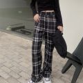 Winter Plaid Wide-Legged Pants for Women High-Waisted and Loose Fit Fleece-Lined Thickened Lamb Wool Casual and Warm Pants. 
