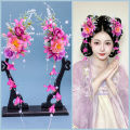 Chinese retro bridal headpiece 1 pair of pink floral tassel hair clips Wedding party performance headband Hair accessories. 