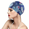 Leaf Print Swimming Cap for Adults - Ear Protection Non-Slip Design Pool Beach Summer Swim Hat. 