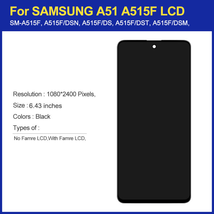AMOLED%20For%20Samsung%20Galaxy%20A51%20A515%20A515F%20LCD%20Display%20Touch%20Screen%20Digitizer%20Assembly%20A51%20LCD%20Replacement%20with%20Frame,%20Fingerprint%20-%20Image%202