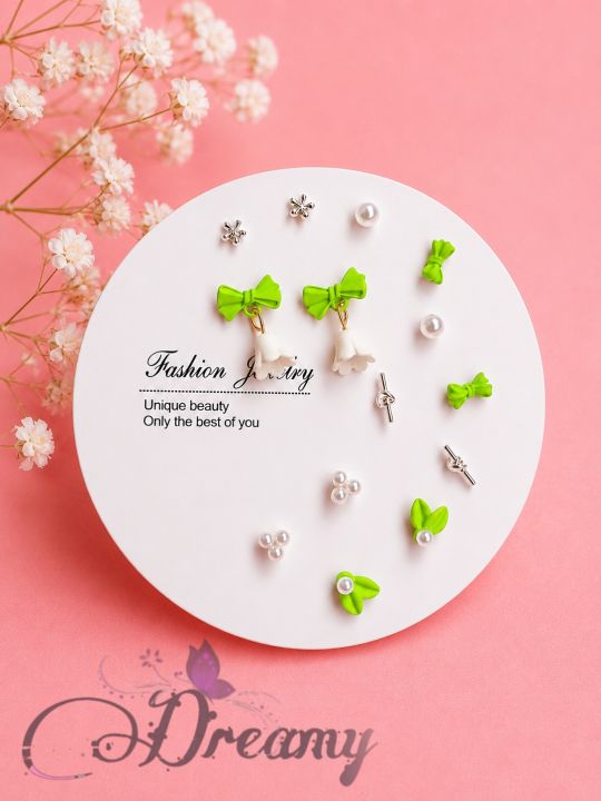 Simple Cute Stone Design 7 Pairs Earrings Set for Girls Women's Fashion Jewellery