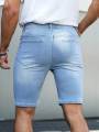 Blue Washed Men's Denim Shorts, Featuring a Casual Style, with a Length of Knee-Length Shorts, Suitable for Summer Wear..