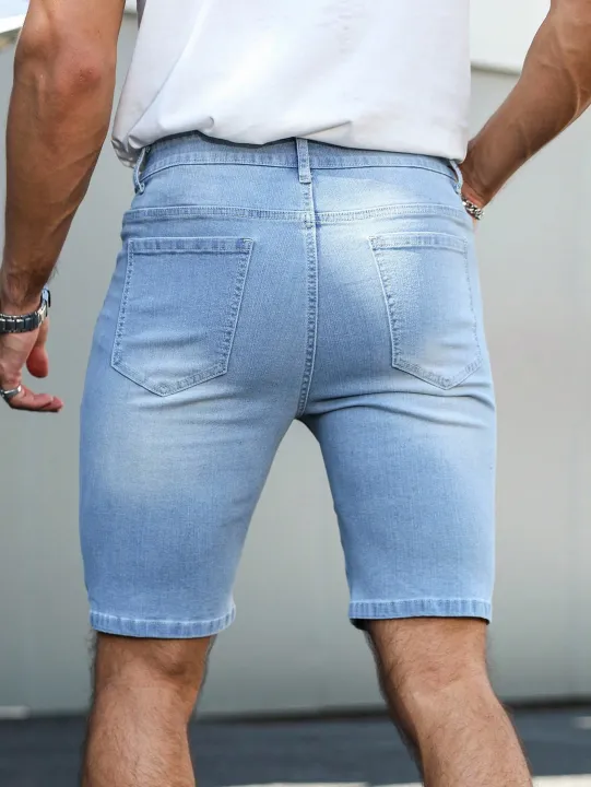 Blue%20Washed%20Men's%20Denim%20Shorts,%20Featuring%20a%20Casual%20Style,%20with%20a%20Length%20of%20Knee-Length%20Shorts,%20Suitable%20for%20Summer%20Wear.%20-%20Image%202