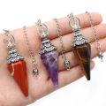 Natural Stone Crystal Reiki Pendulum Rose Quartz Amethysts Hexagonal Cone Shape Charm for Jewelry Making Necklace Accessories. 