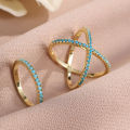 ZAKOL New Turquoise Zircon Finger Ring Set for Women Men Exquisite Original Design Engagement Party Jewelry .