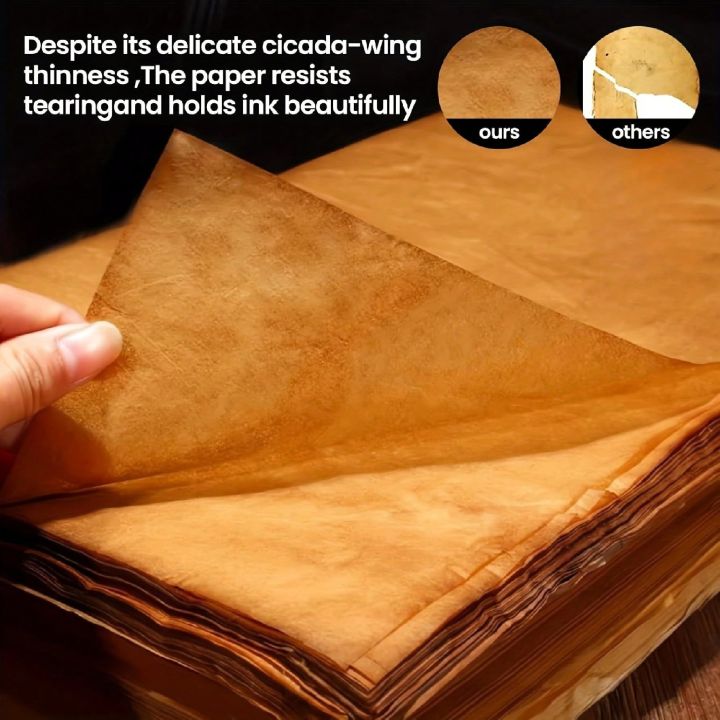 20/50/100pcs%20Antique-Style%20Cicada-Wing%20Calligraphy%20Paper%20-%20Handmade%20Semi-Transparent%20Loose-Leaf%20Sheets%20with%20Vintage%20Plant%20Dyes,%20-%20Image%202