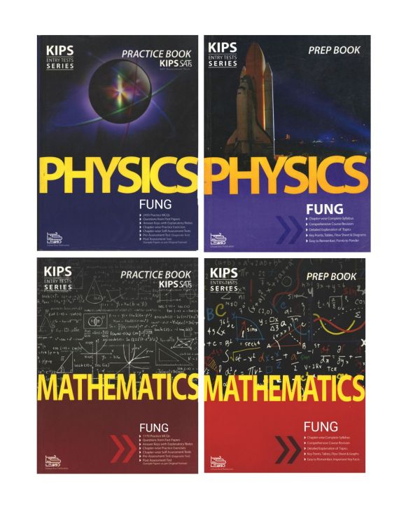 Kips FUNG books set 2025 Edition: Set of 4 books / Kips Physics FUNG Practice book - Kips Physics FUNG Prep book - Kips Mathematics FUNG Practice book - Kips Math FUNG Prep book