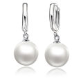 Fashion Earring 925 Sterling Silver Color Fine Jewelry White Pearl Hoop Earrings for Women Wedding Gift. 