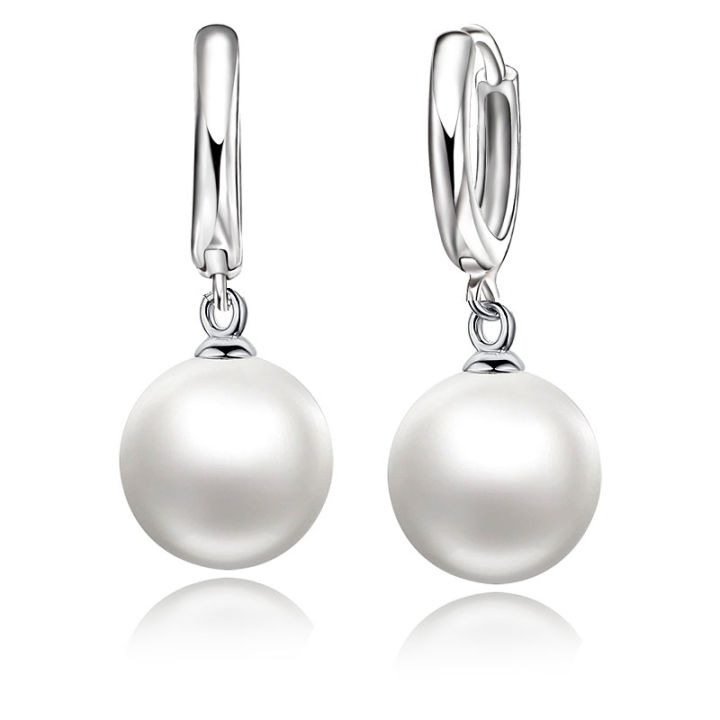 Fashion Earring 925 Sterling Silver Color Fine Jewelry White Pearl Hoop Earrings for Women Wedding Gift