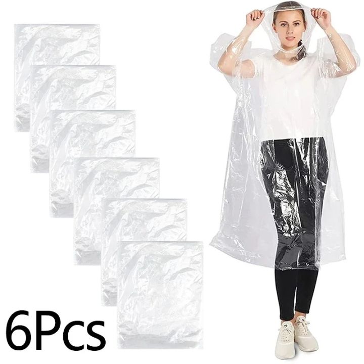 6PCS Disposable Waterproof Raincoat Outdoor Hiking Mountain Travel Emergency Transparent Portable Adult Poncho Rain