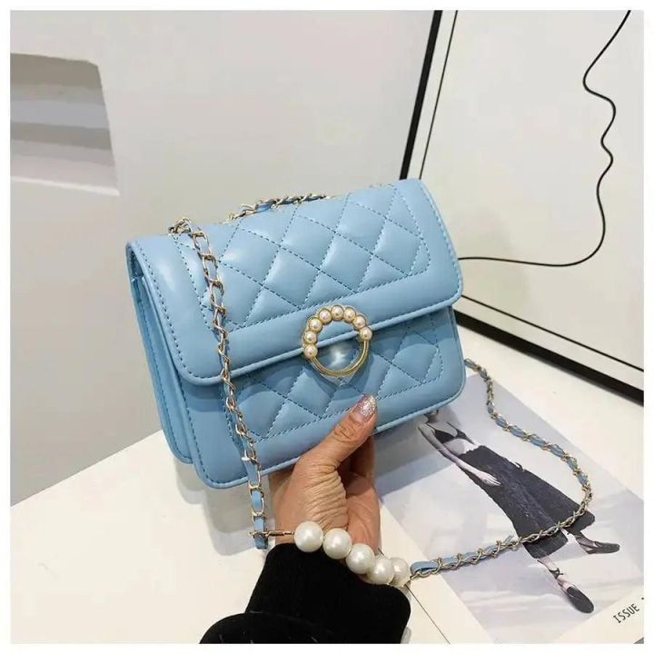 Premium Quality Diamond Lattice Chain Pearl Women's Shoulder Bag - Bag