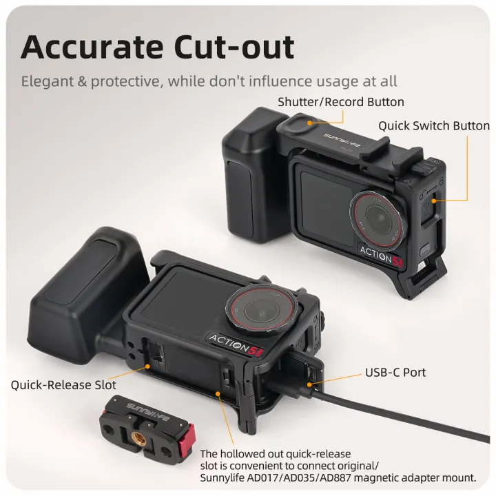 Street%20Hand%20Grip%20Kit%20For%20DJI%20Osmo%20Action%205%20Pro/4/3%20%20Grip%20Mount%20Quick%20Release%20Rabbit%20Cage%20with%20Shutter%20Button%20Protective%20Frame%20-%20Image%202