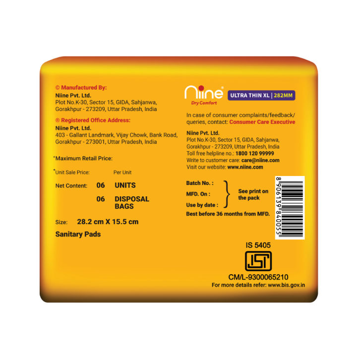 NIINE%20Dry%20Comfort%20Ultra%20Thin%20XL%20Sanitary%20Pads%20for%20Women%20%7C%2006%20Pads,%20Pack%20of%201%20%7C%20282mm%20Long%20%7C%20Fast%20Absorption%20%7C%20Prevents%20Wetness%20&%20Leakage%20%7C%20Enjoy%20Leak-Free%20Periods%20%7C%20With%20Fluid%20Lock%20Technology%20%7C%20Disposable%20Bag%20Inside%20-%20Image%202