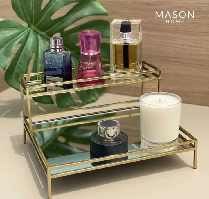 Mirrored Vanity Tray for Dresser Jewelry and Perfume Tray - Two Tier Trays