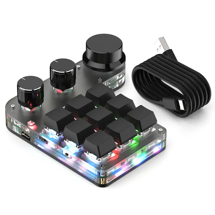 Programming Macro Custom 9 Key 3 Knob Keyboard RGB Copy Paste Mini Button Photoshop Gaming Keypad Mechanical Hotswap Macropad