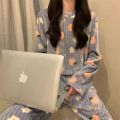 Autumn Winter Warm Flannel Fleecing Women's Pajamas Sets Coral Velvet Long Sleeve Cartoon Sleepwear Pants Sets Flannel Homewear. 