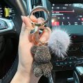 New fashion full diamond sitting bear key chain creative mink hair car key chain cute bag pendant gift.. 