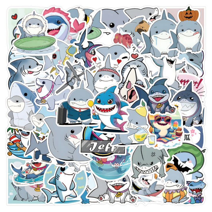 50Pcs Cartoon Jeff the Shark Stickers DIY Stickers Scrapbooking Phone Luggage Skateboard Waterproof Graffiti Decals
