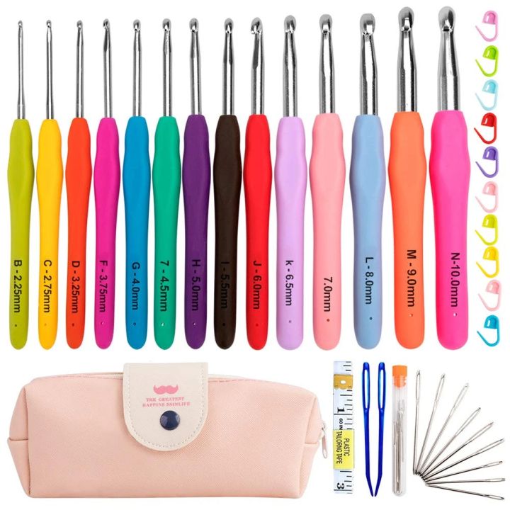 Crochet Hooks Kits with Storage Bag Soft Handle Crochet Needles Yarn Weave Knitting Needles Set