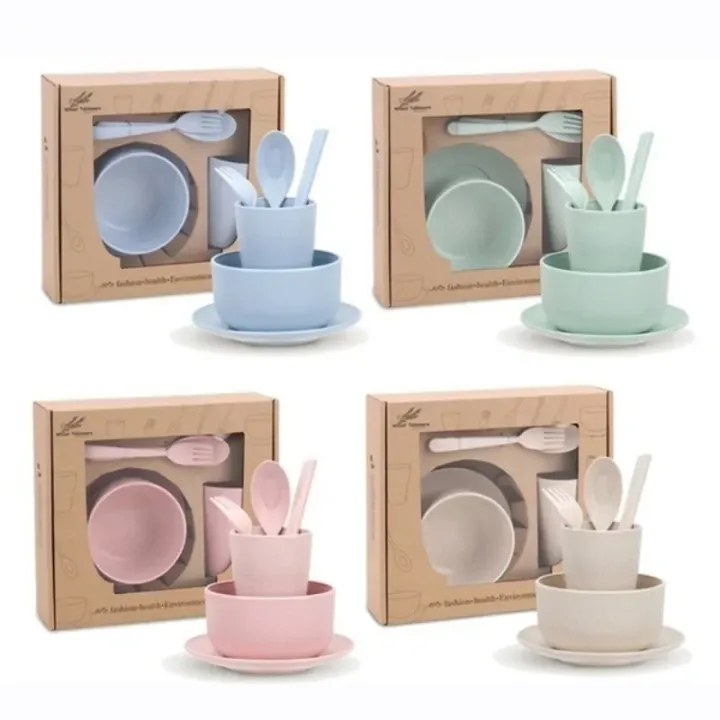 6%20Pcs/Set%20Wheat%20Straw%20Baby%20Tableware%20Children%20Food%20Dishes%20Bowl%20Feeding%20Infant%20Learning%20Dinnerware%20Spoon%20Chopsticks%20Fork%20Cup%20New%20-%20Image%202