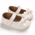 Solid color PU leather girl princess bow flat shoes with anti slip  sole walking 0-18M newborn baby dress shoes. 
