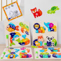 Wooden Animal Parent-Child Drawing Board 3D Puzzles Double-Sided Digital Puzzles Children's Cartoon Early Education Toys . 