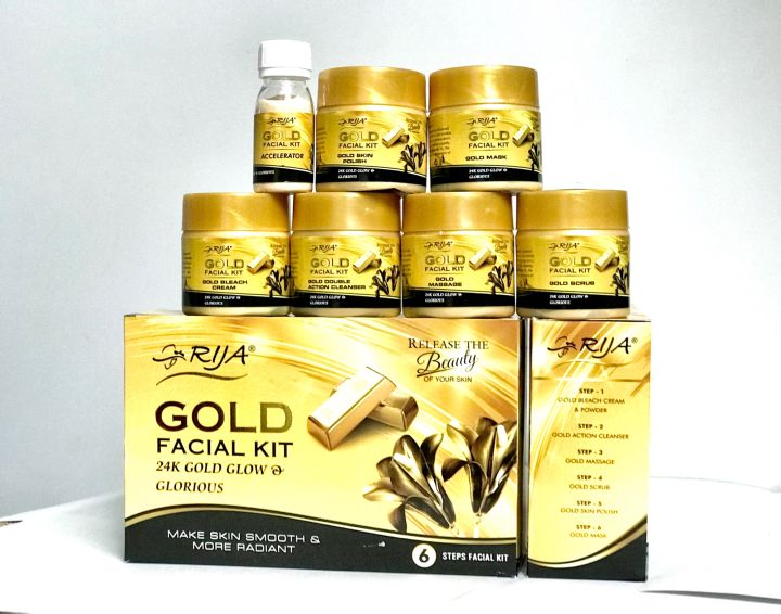 RIJA 6 step Gold Facial kit 24K Gold Glow & Glorious, Make skin smooth & more radiant