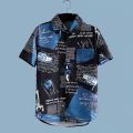 Newspaper Print Shirt and Shorts Set Men's Summer Beach Travel Thin Short Sleeve Loose Large Size Casual Suit.