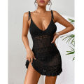 Halter Sleeveless Solid Color Dress Women Summer Vacation Knitted Bikini Cover Up Backless Stylish Beach Dresses. 