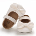 Solid color PU leather girl princess bow flat shoes with anti slip  sole walking 0-18M newborn baby dress shoes. 