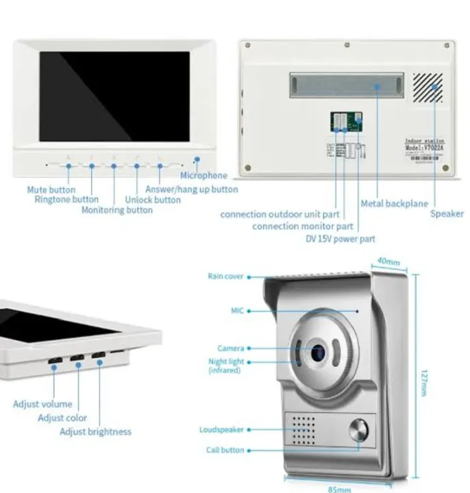 7%20inch%20Video%20Door%20phone%20Video%20Doorbell%20Indoor%20Monitor%20IR-CUT%20Outdoor%20Camera%20Visual%20Intercom%20Two-way%20Audio%20Remote%20Unlock%20Video%20Door%20Phone%20-%20Image%204