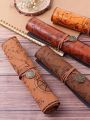 1PC Creative Treasure Map Retro Pencil Case Leather Large Capacity Roll Pencil Bag Embossed Buckle Simple Stationery Box Roll Po. 