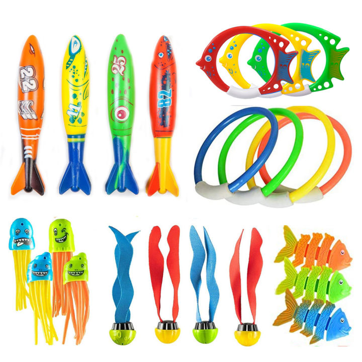 Summer Diving Toys Torpedos Octopus Diving Fish Ring Swimming Pool Water Games Training  Set Toys For kids