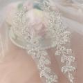 10PCS-2PCS. Silver White Beaded Lace Mirror Flowers.Flower Leaves Embroidery Wedding Dress Headdress.DIY Sewing Supplies Patch. 